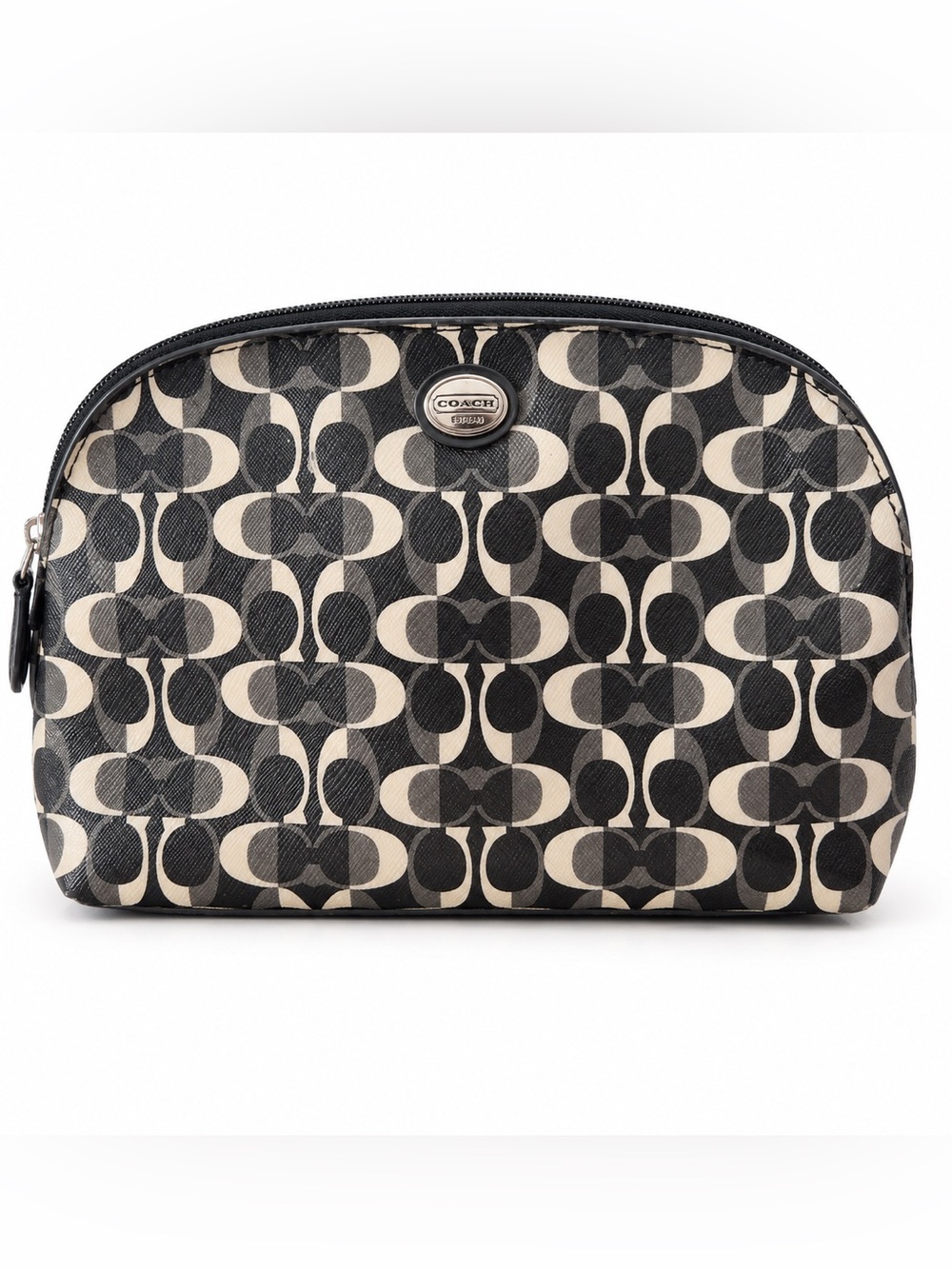 Black Gray Cream Op Art Cosmetic Makeup Pouch – Coach Branding